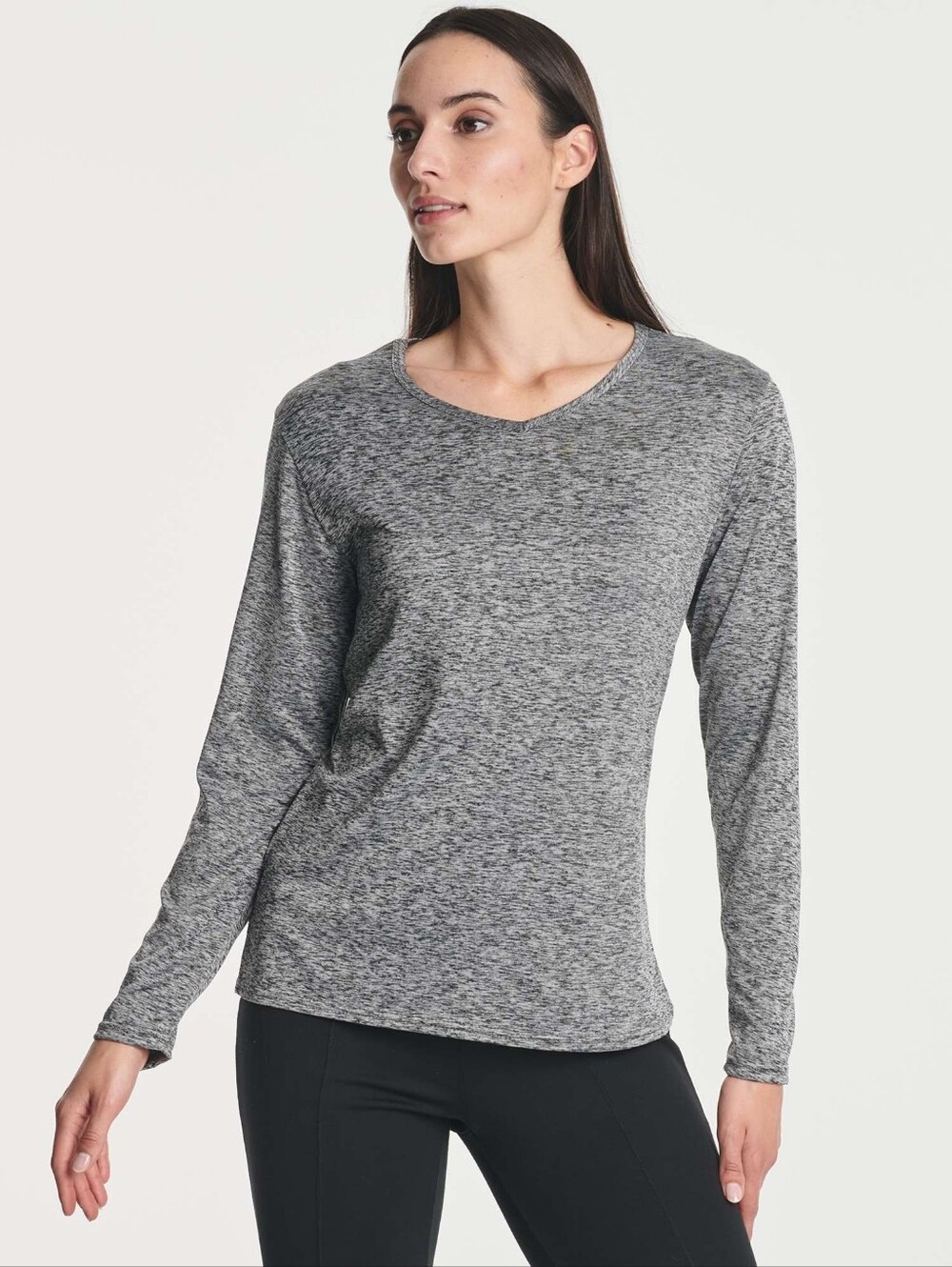 Real Essentials Active Long Sleeve Performance Top Gray Space Dye Size 2X